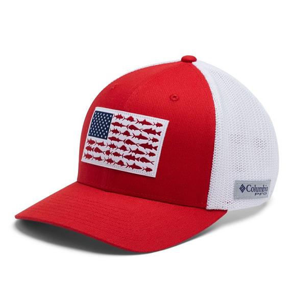 Columbia PFG Mesh Fish Flag Hats Red White For Men's NZ1876 New Zealand